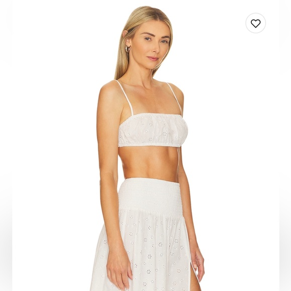 WeWoreWhat Ruched Eyelet Bra Top | Off White - Medium - Picture 1 of 7